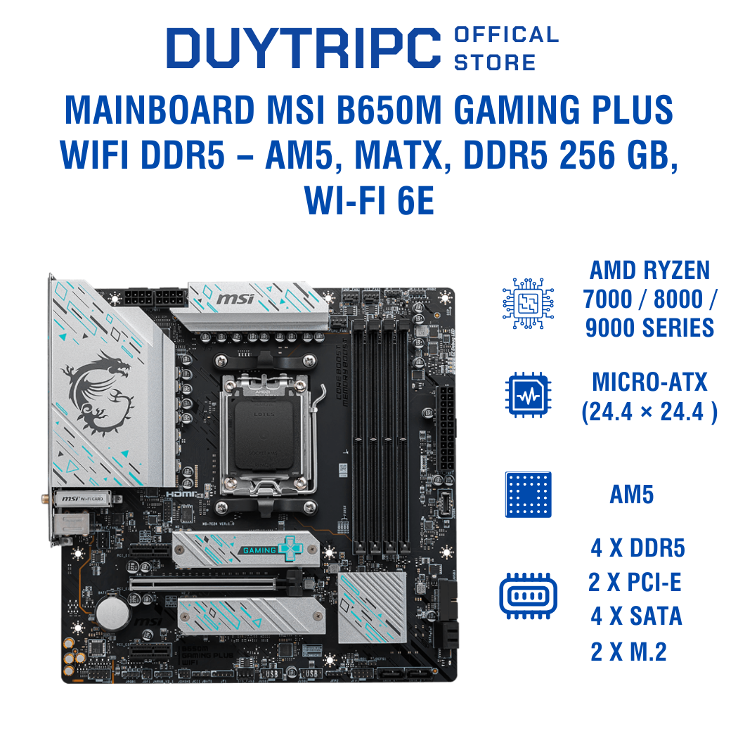 Mainboard MSI B650M Gaming Plus WiFi DDR5 – AM5, mATX, DDR5 256 GB, Wi-Fi 6E